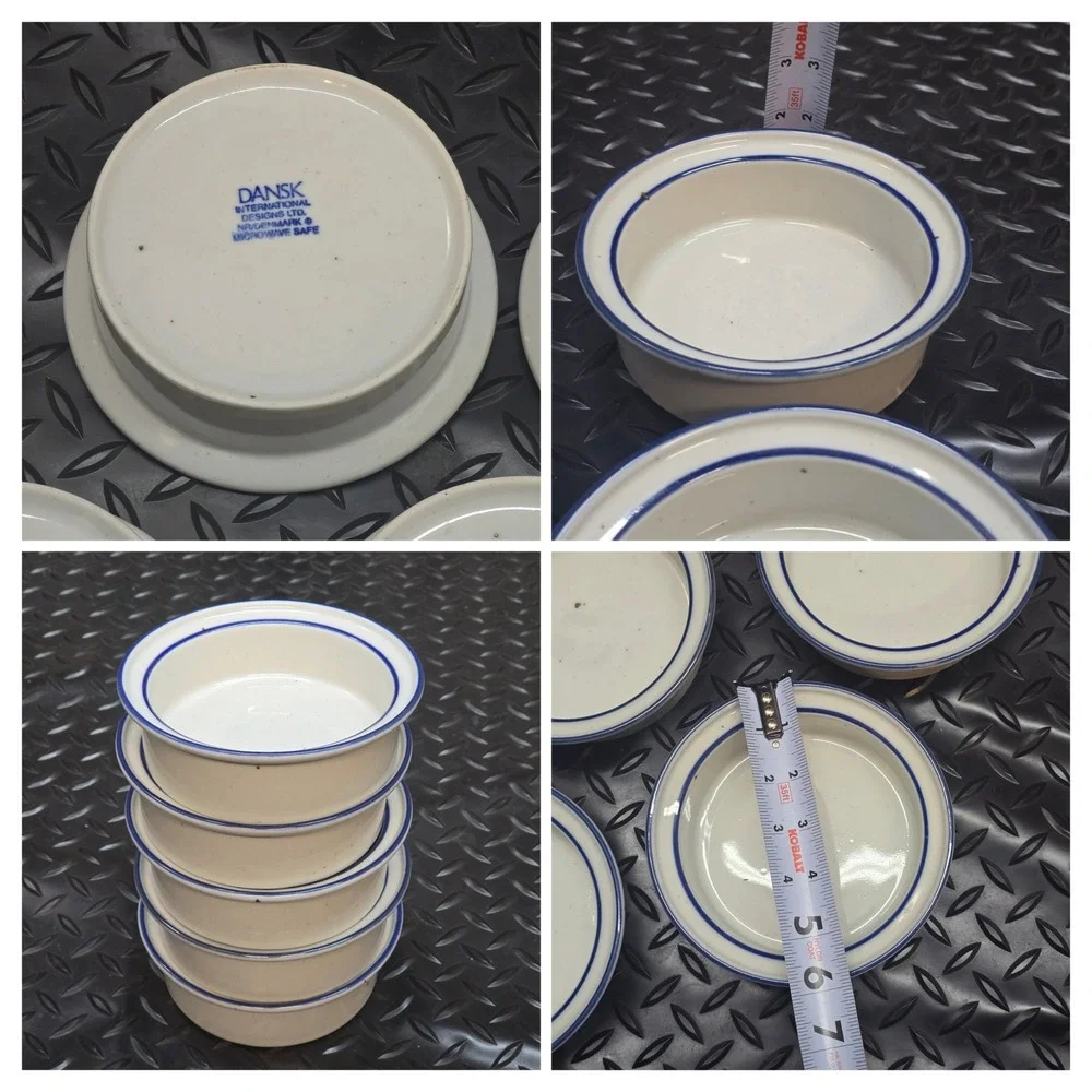 Dansk International Designs Denmark Blue Rim Cream Ramekins Set of 5 Small Bowls